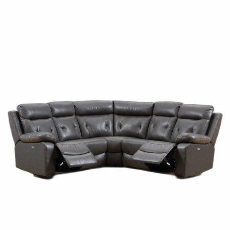HOMEROOTS 160 x 38 x 40 in. Modern Dark Gray Leather Sectional Sofa with Power Recliners 343955